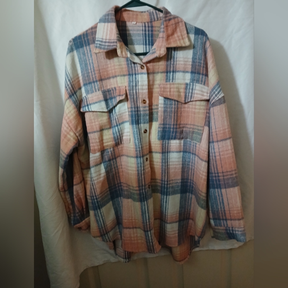 Blue and Pink Casual Button Down Shirt with Plaid Pattern